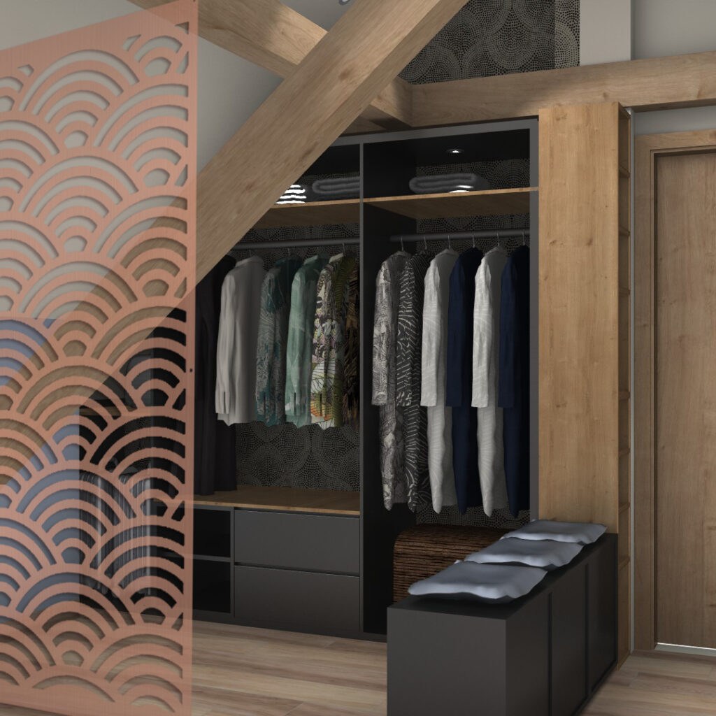 Bonnes Ondes - Chambre parentale - dressing claustra - Les Interieurs de Lena et Fanny