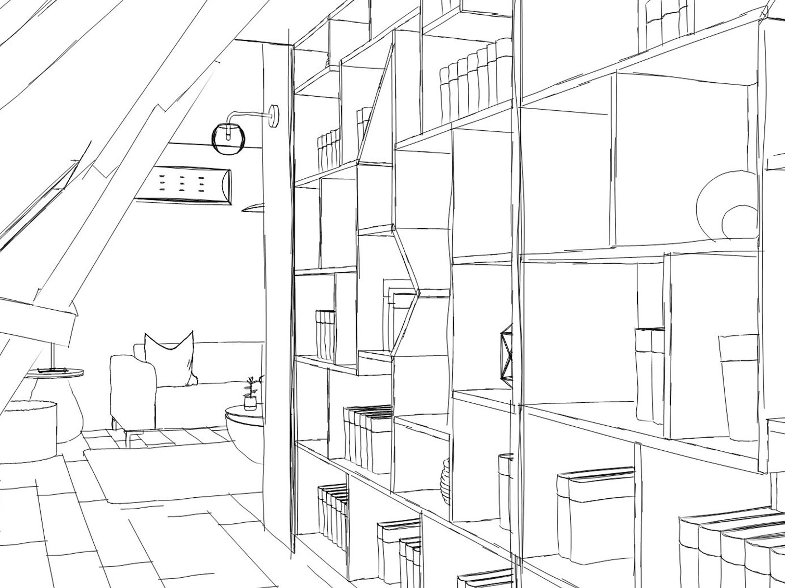 Bonnes Ondes bibliotheque sur mesure croquis Les Interieurs de Lena et Fanny 2