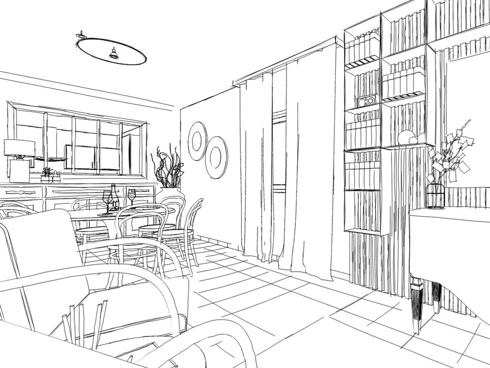 Douceur Graphique croquis detente bibliotheque Les Interieurs Lena et Fanny