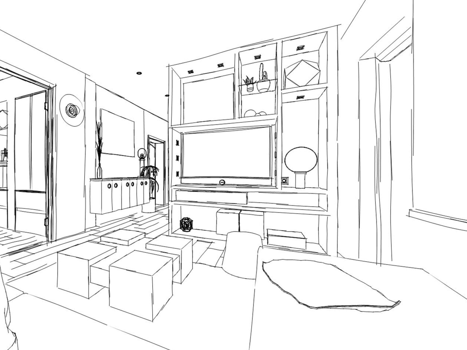 Salon croquis television niches sur mesure Les Interieurs de Lena et Fanny
